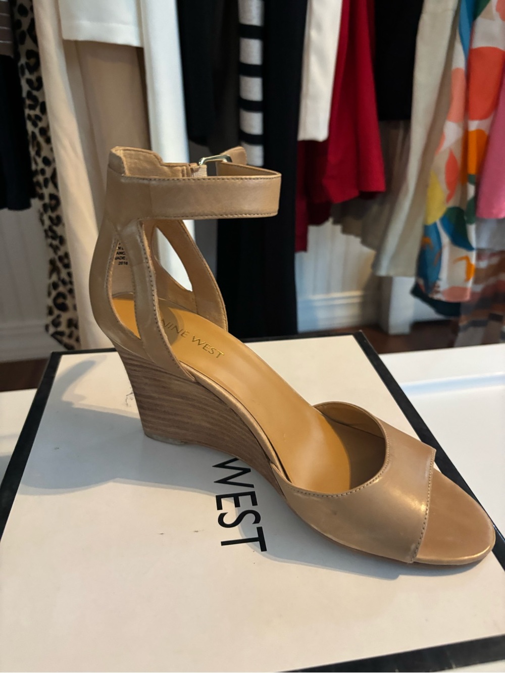 Nine West Neutral Tan Ankle-Strap Wedge Sandal